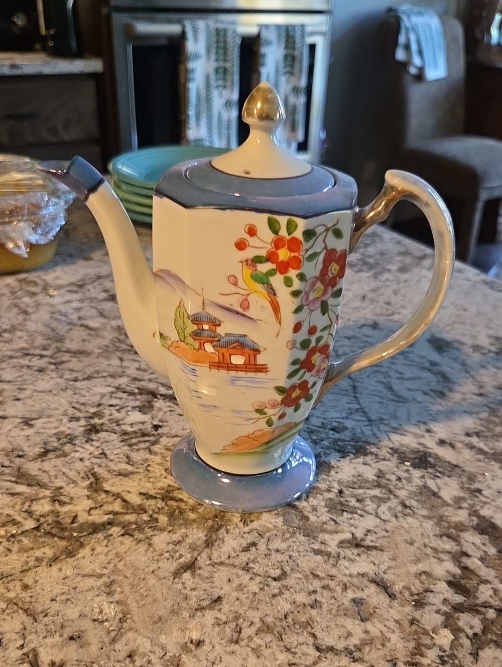 Vintage Japanese Lusterware porcelain teapot or coffee pot, 1930's Art Deco Era
